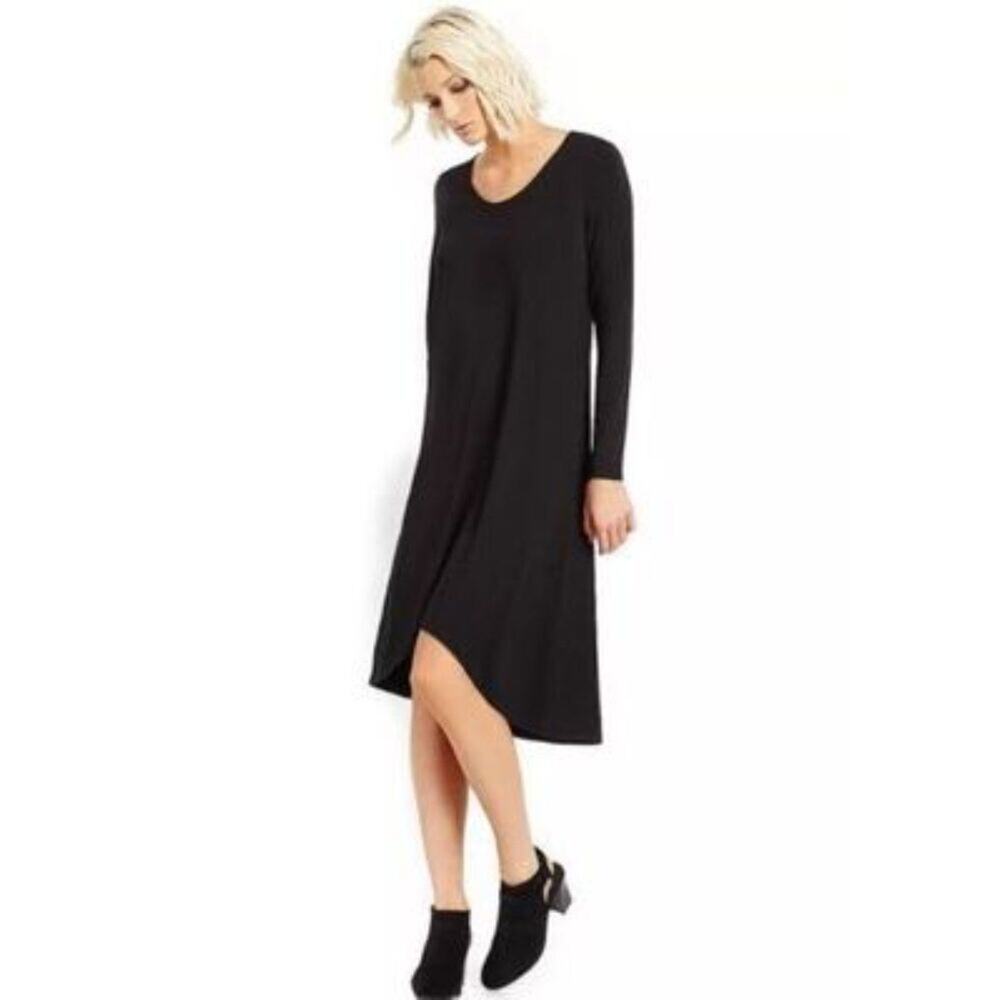 EILEEN FISHER Grey Jersey Cotton Linen Long Sleeve Knit Dress Size S